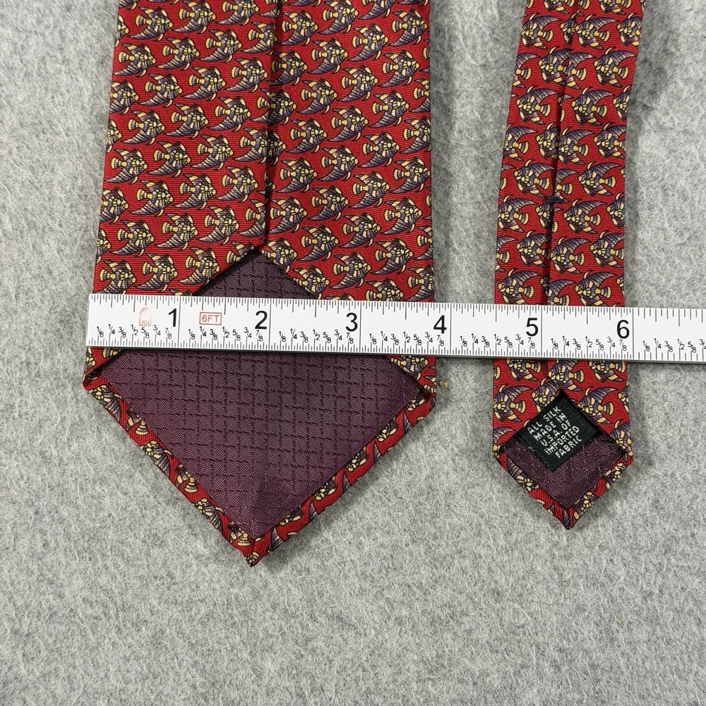 Vintage Christian Dior Monsieur Red Silk Tropical Fish Tie Made Italy 90s 56x3.7 - Picture 5 of 7